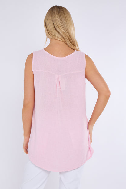 WASHED LINEN THREE BUTTON SEAM VEST
