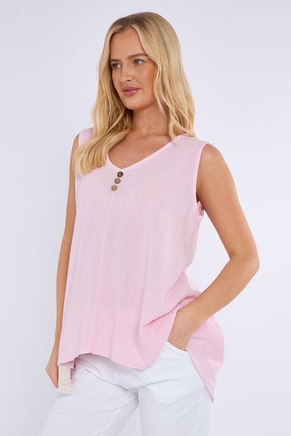 WASHED LINEN THREE BUTTON SEAM VEST