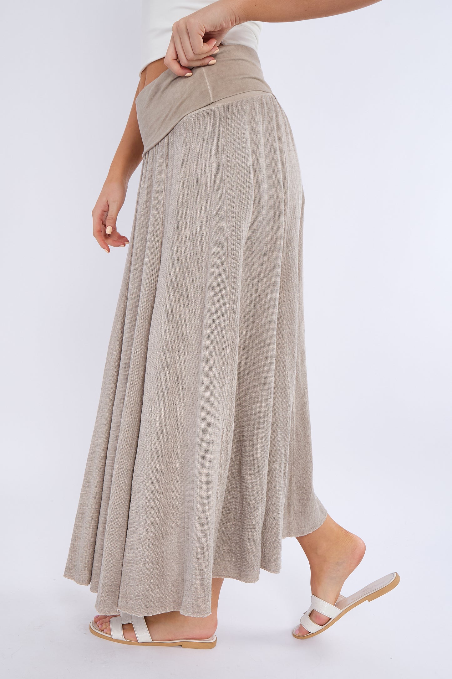 WASHED LINEN HIGH WAIST PANEL SKIRT