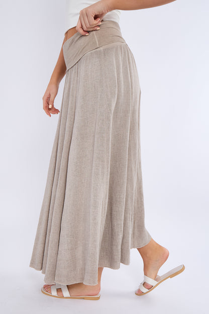 WASHED LINEN HIGH WAIST PANEL SKIRT