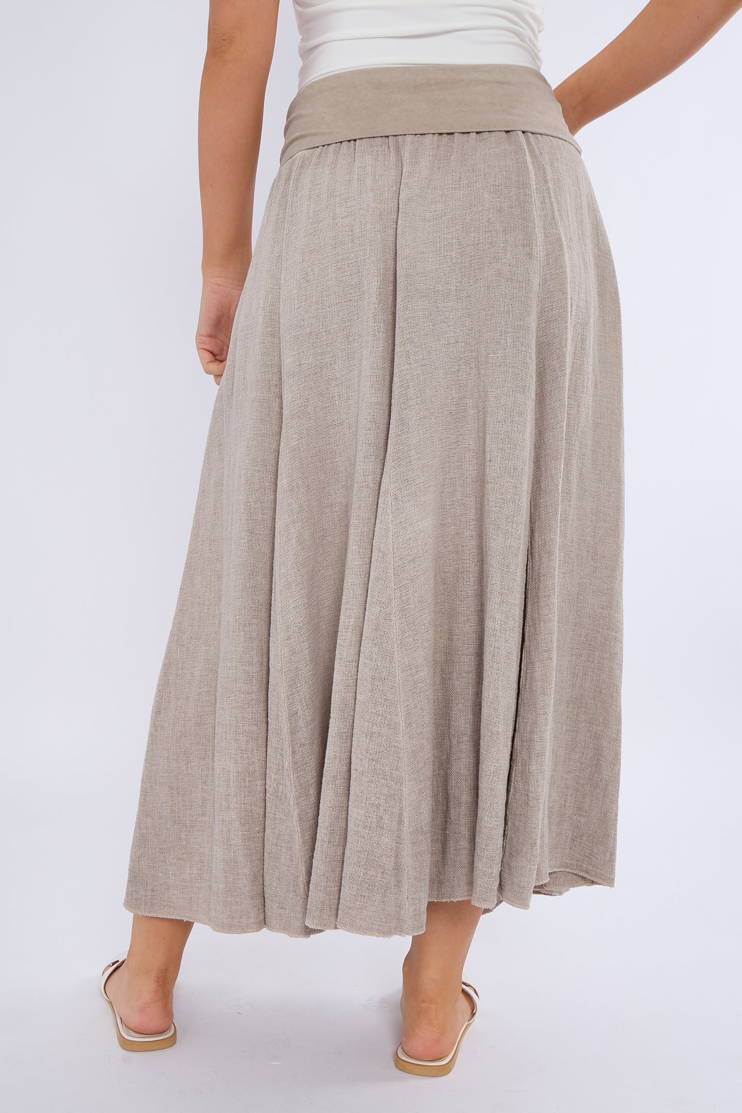 WASHED LINEN HIGH WAIST PANEL SKIRT