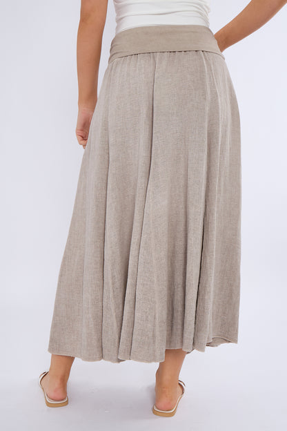 WASHED LINEN HIGH WAIST PANEL SKIRT