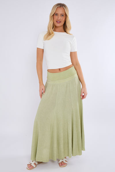 WASHED LINEN HIGH WAIST PANEL SKIRT