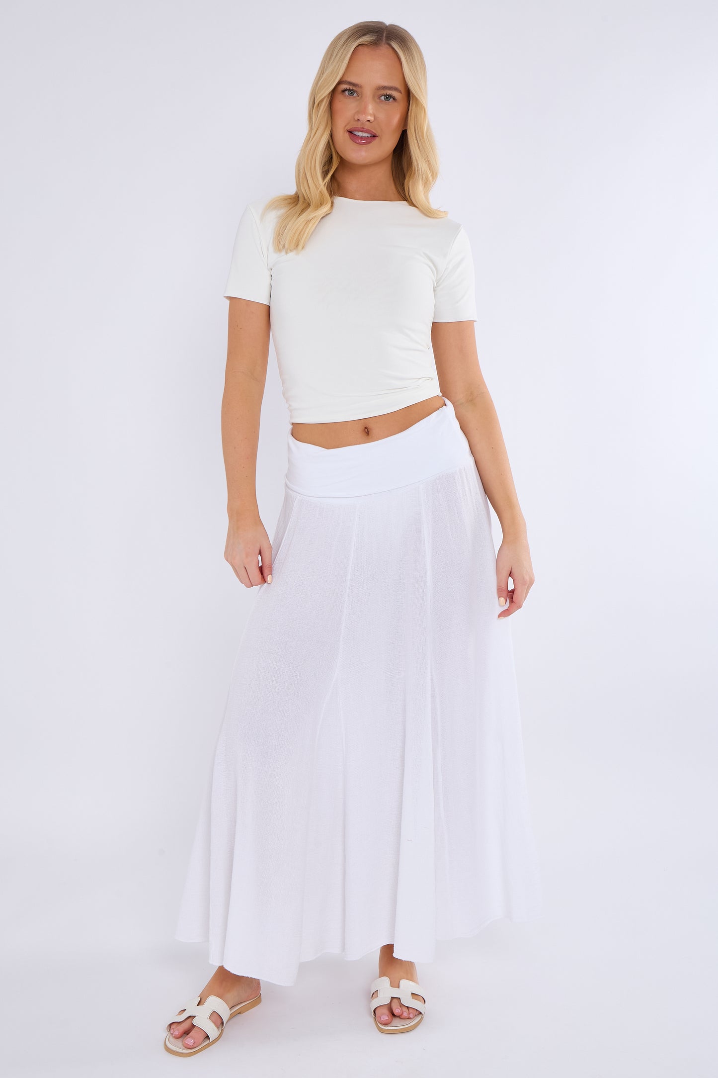 WASHED LINEN HIGH WAIST PANEL SKIRT