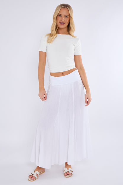 WASHED LINEN HIGH WAIST PANEL SKIRT