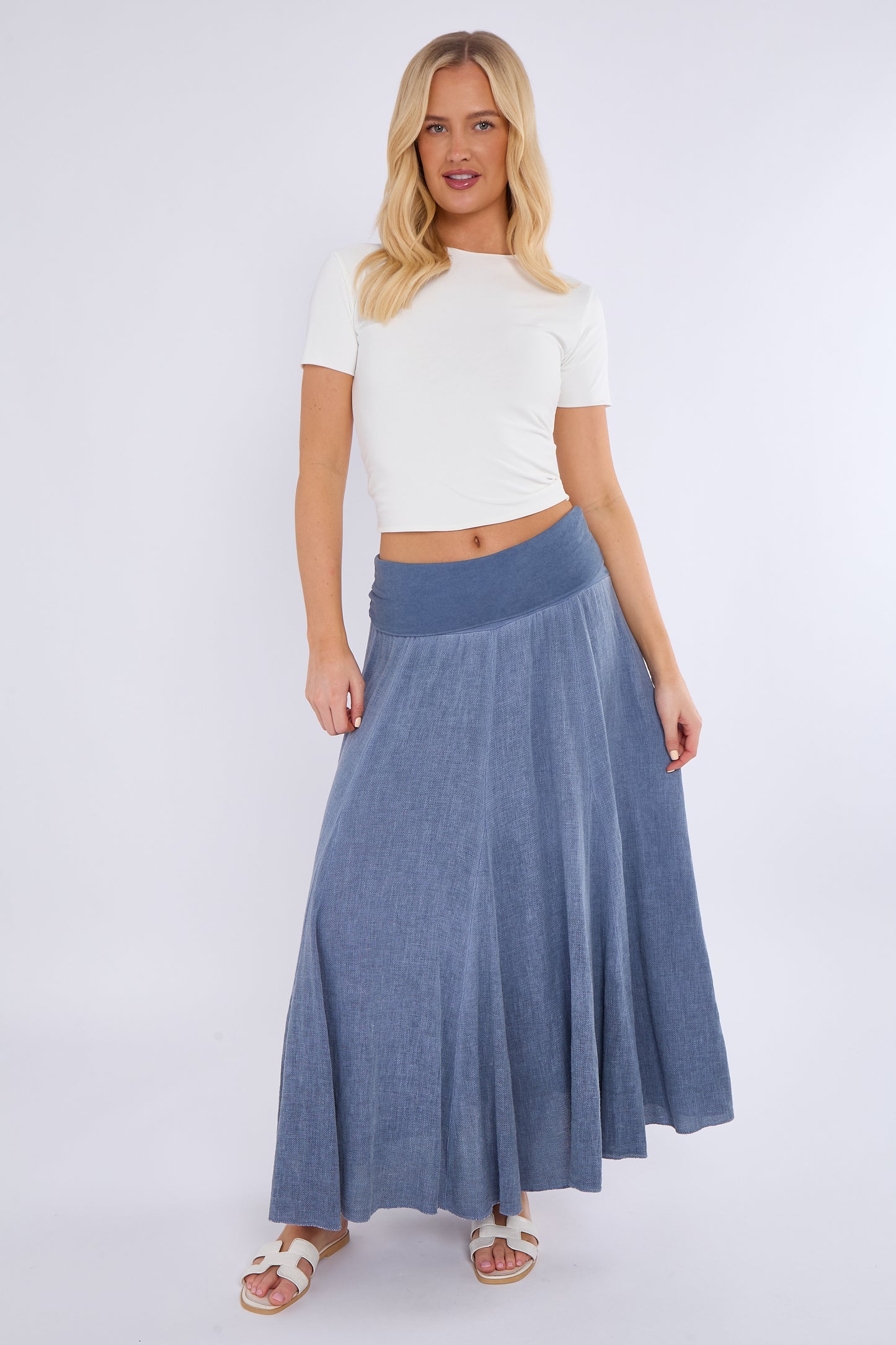 WASHED LINEN HIGH WAIST PANEL SKIRT
