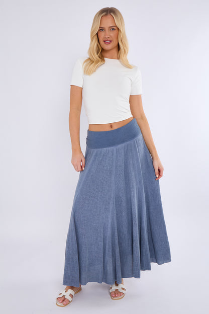 WASHED LINEN HIGH WAIST PANEL SKIRT