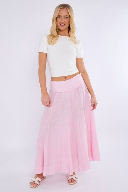 WASHED LINEN HIGH WAIST PANEL SKIRT