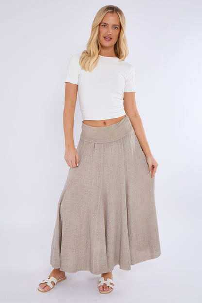 WASHED LINEN HIGH WAIST PANEL SKIRT