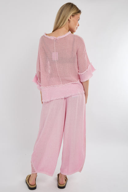 WASHED LINEN MESH FRINGE EDGED TOP