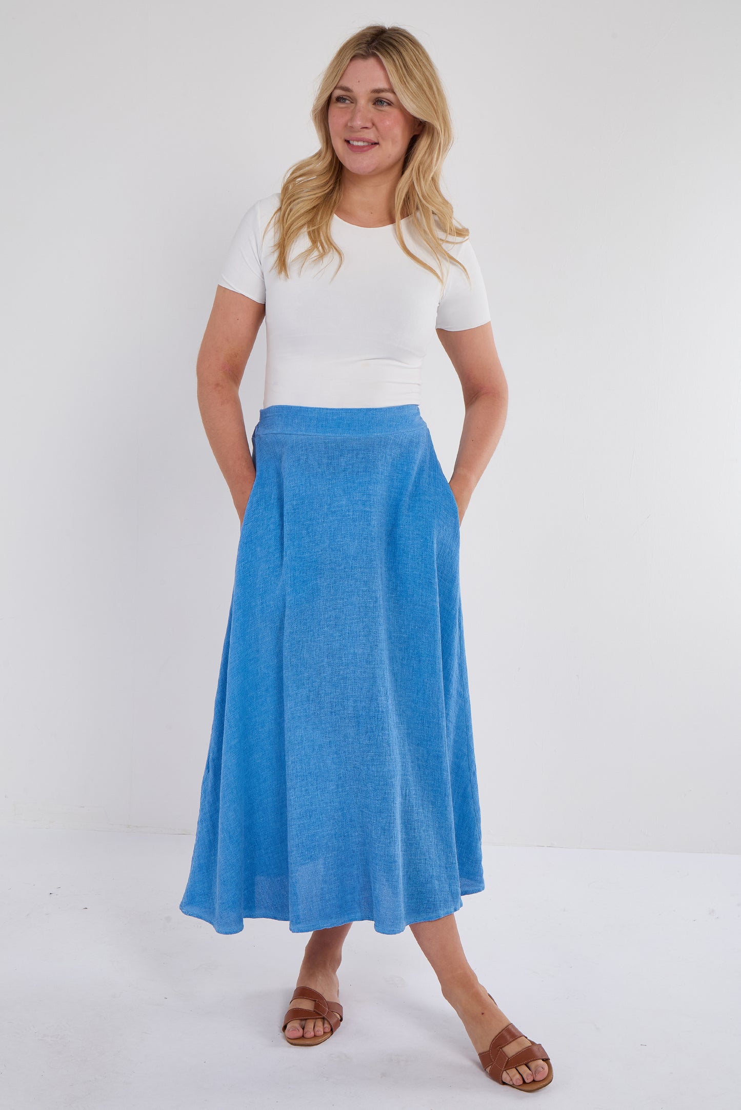 WASHED LINEN SIDE POCKETS A LINE SKIRT