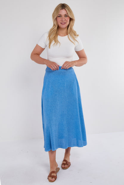 WASHED LINEN SIDE POCKETS A LINE SKIRT