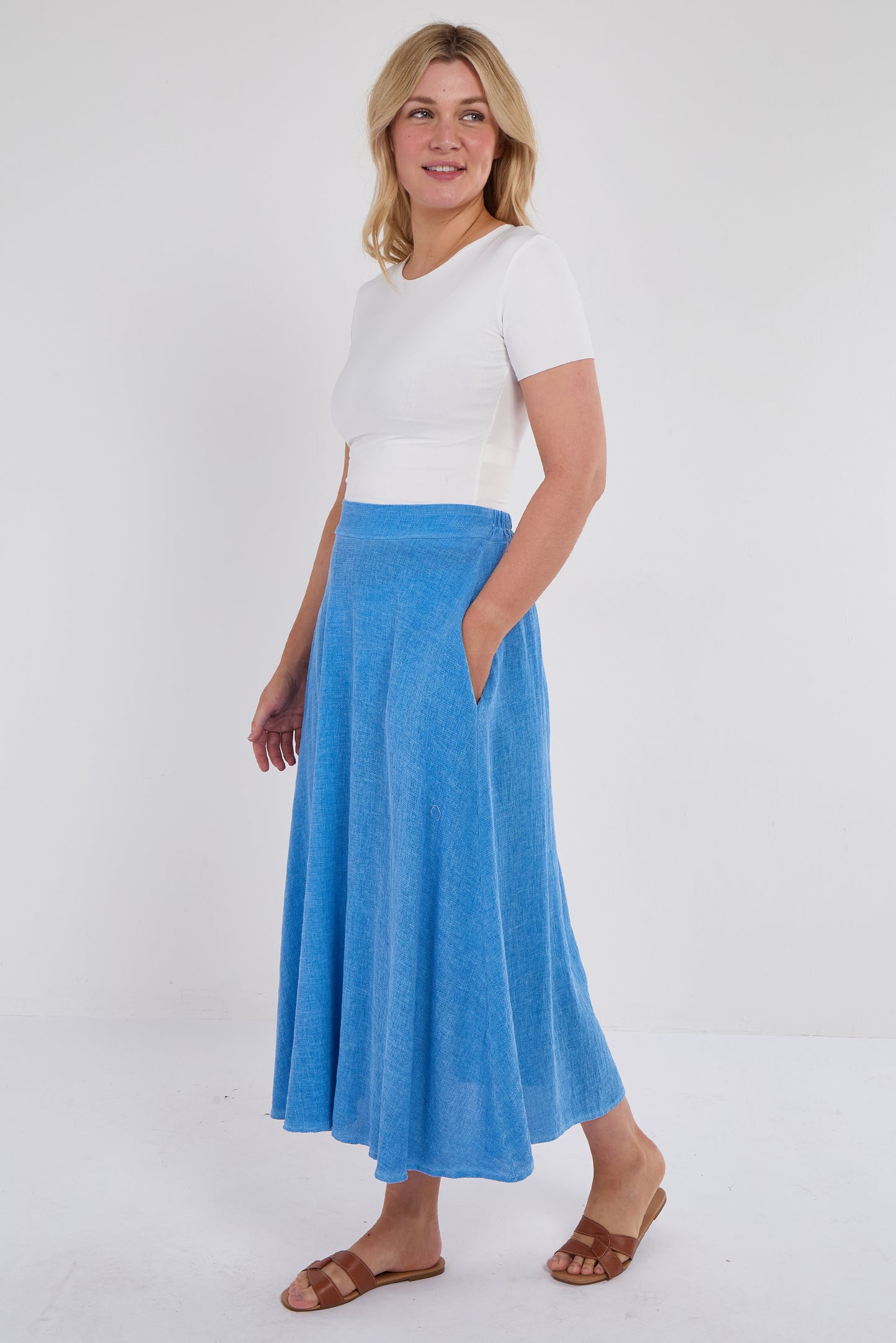 WASHED LINEN SIDE POCKETS A LINE SKIRT