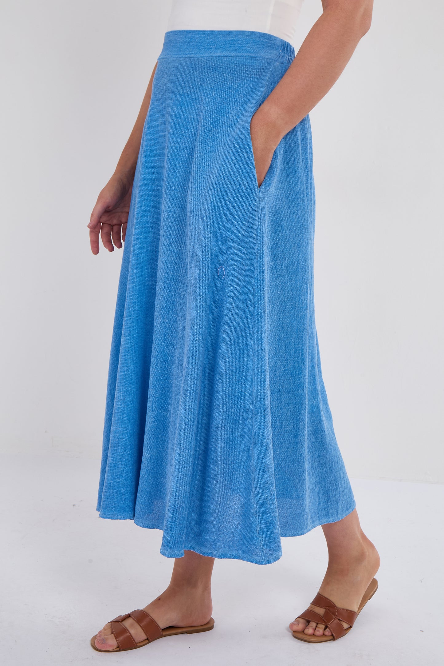 WASHED LINEN SIDE POCKETS A LINE SKIRT