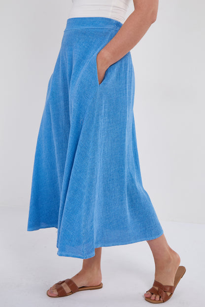 WASHED LINEN SIDE POCKETS A LINE SKIRT