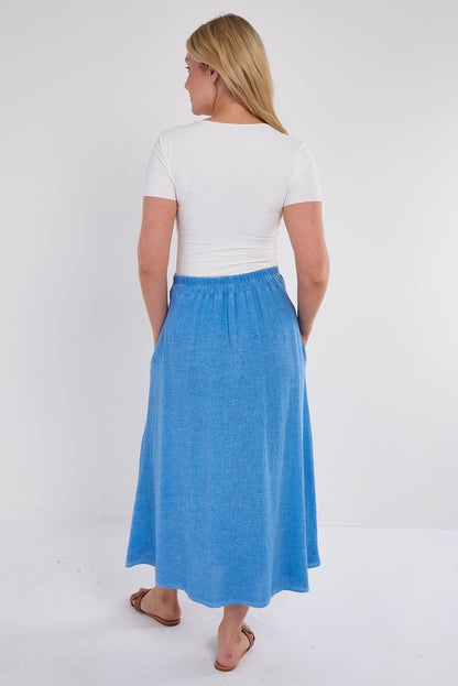 WASHED LINEN SIDE POCKETS A LINE SKIRT