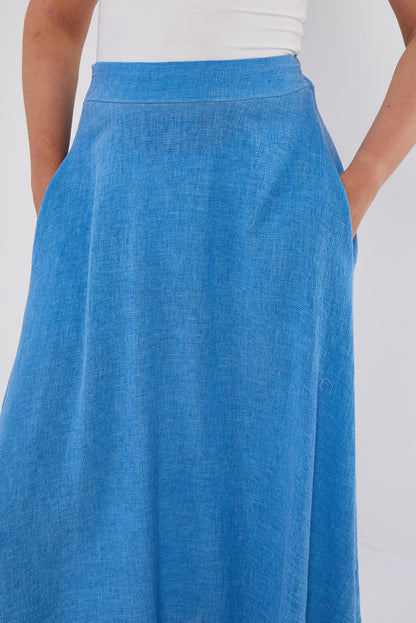 WASHED LINEN SIDE POCKETS A LINE SKIRT