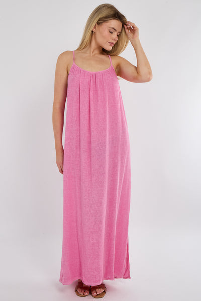 WASHED LINEN STRAP DRESS