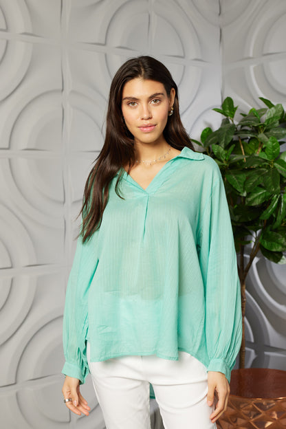 V-NECK STRIPE COTTON TOP
