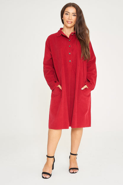FINE NEEDLECORD TWO POCKET BUTTON-UP DRESS