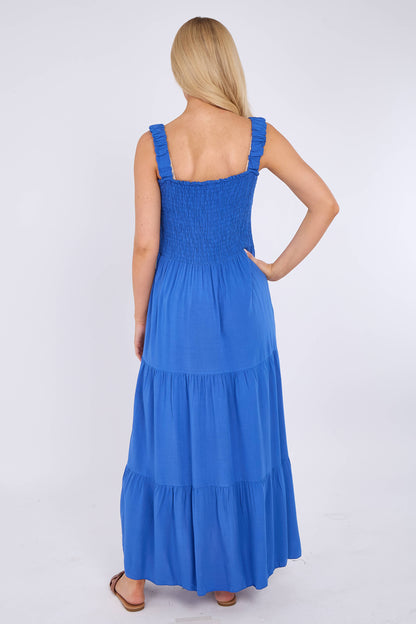 STRAP TIERED SHIRRED DRESS