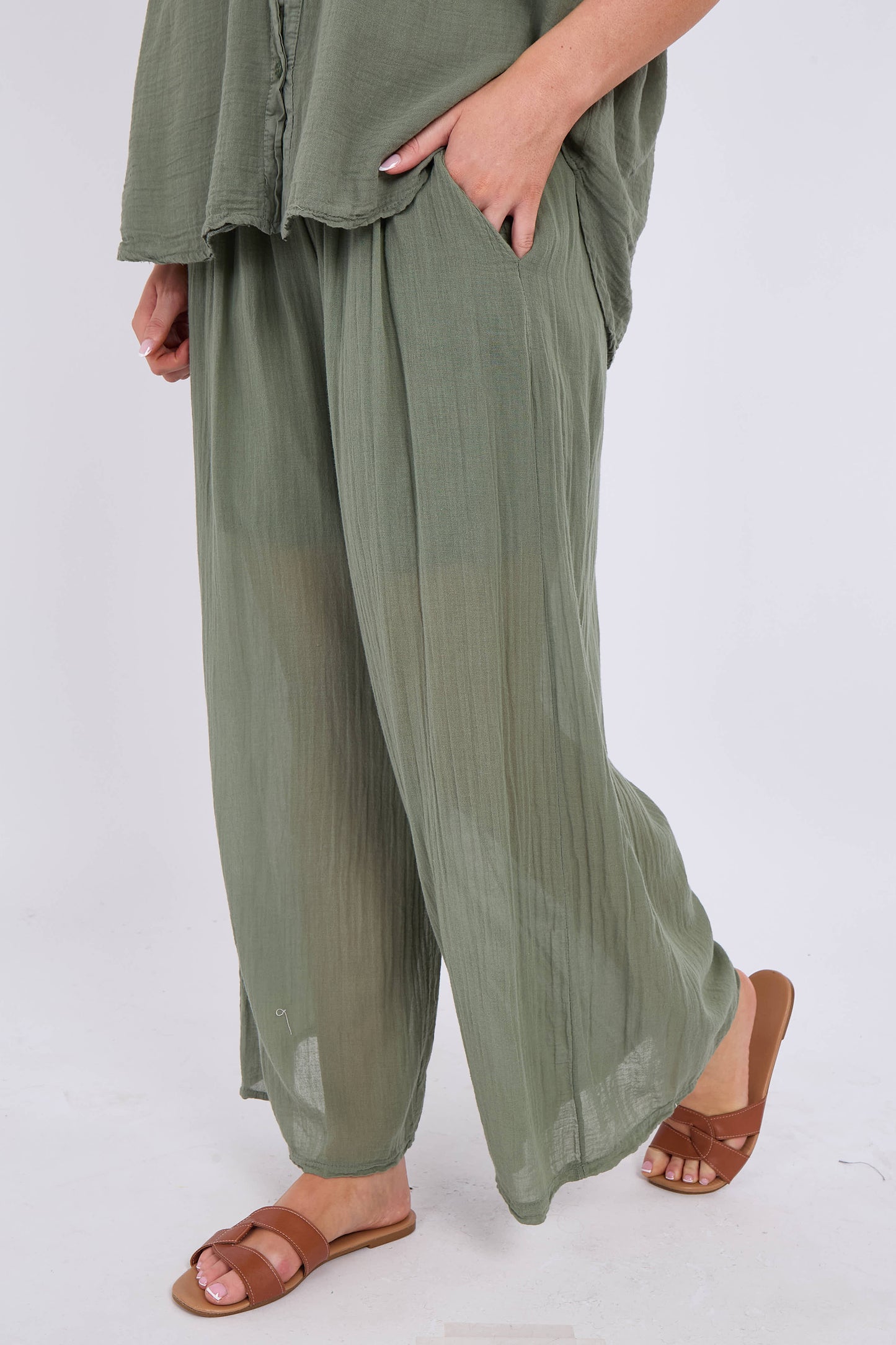 DRAWSTRING LINED SIDE POCKETS COTTON TROUSERS