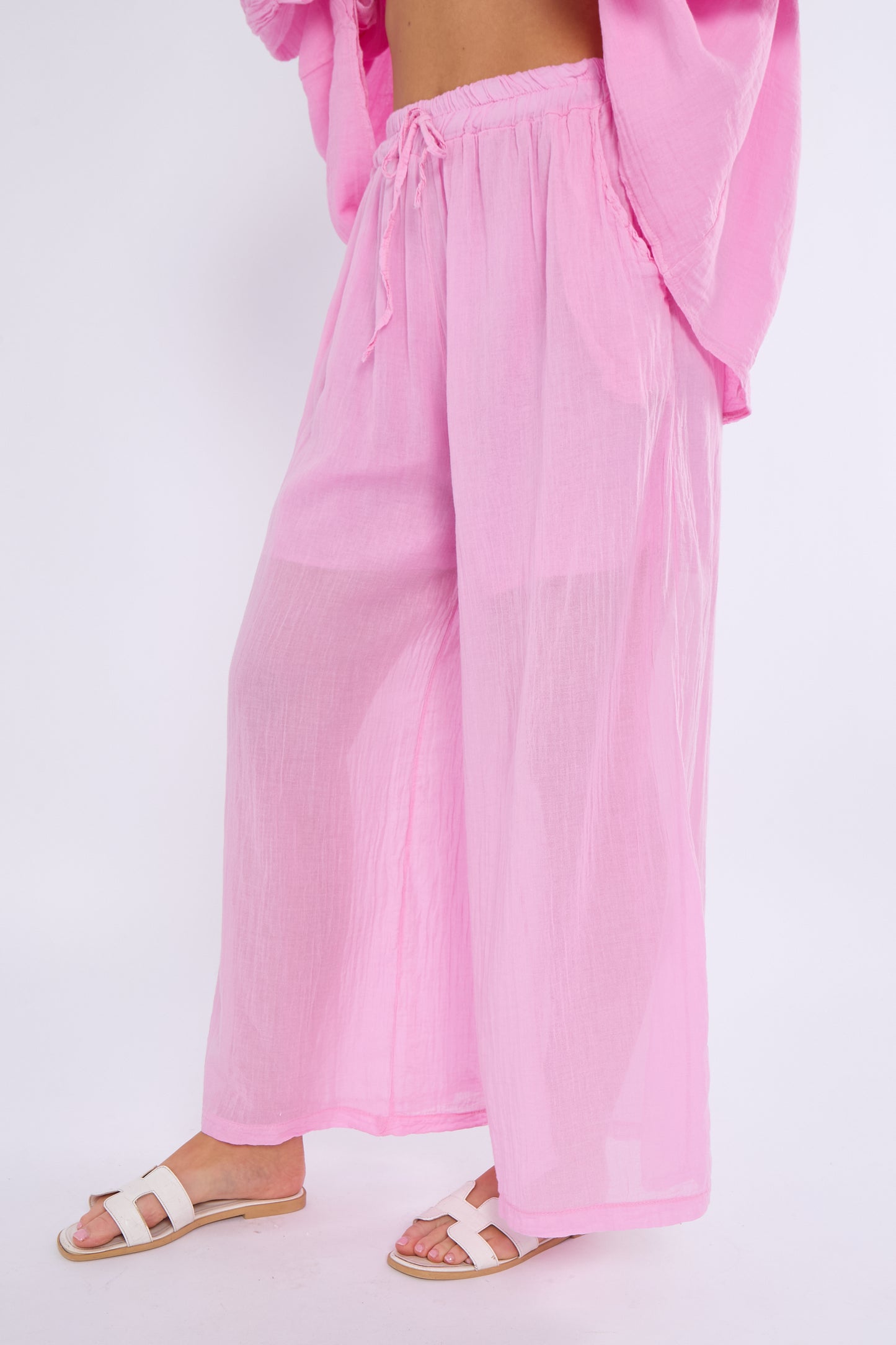 DRAWSTRING LINED SIDE POCKETS COTTON TROUSERS