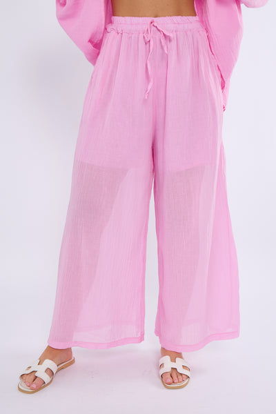 DRAWSTRING LINED SIDE POCKETS COTTON TROUSERS