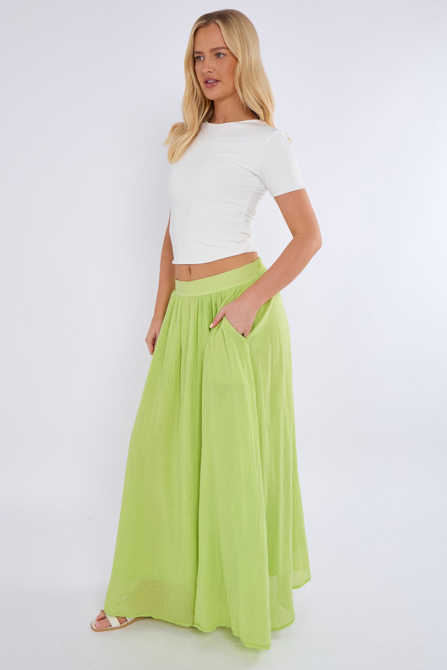 FULLY LINED ELASTICATED WAIST SIDE POCKETS COTTON SKIRTS