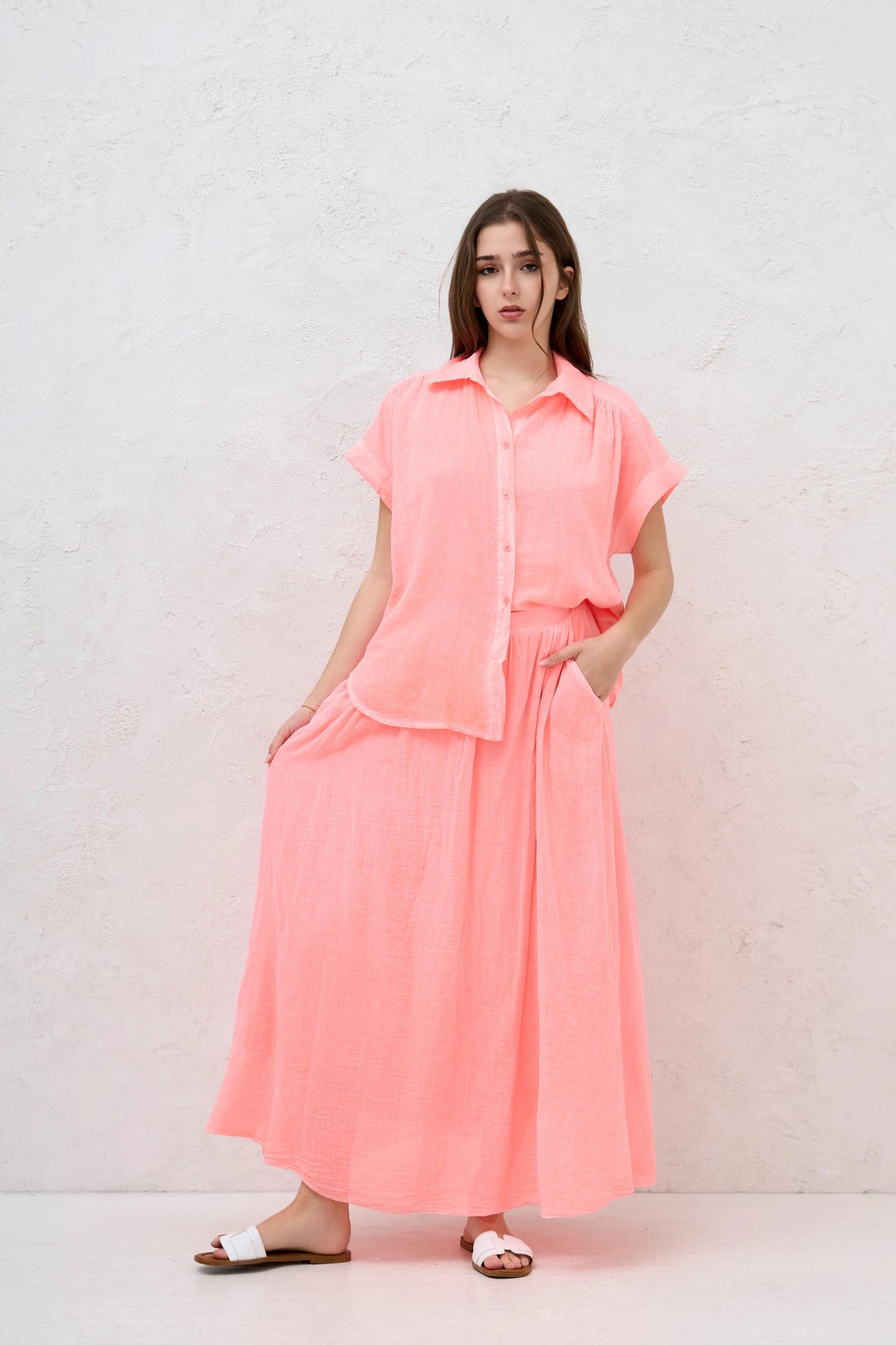 FULLY LINED ELASTICATED WAIST SIDE POCKETS COTTON SKIRTS