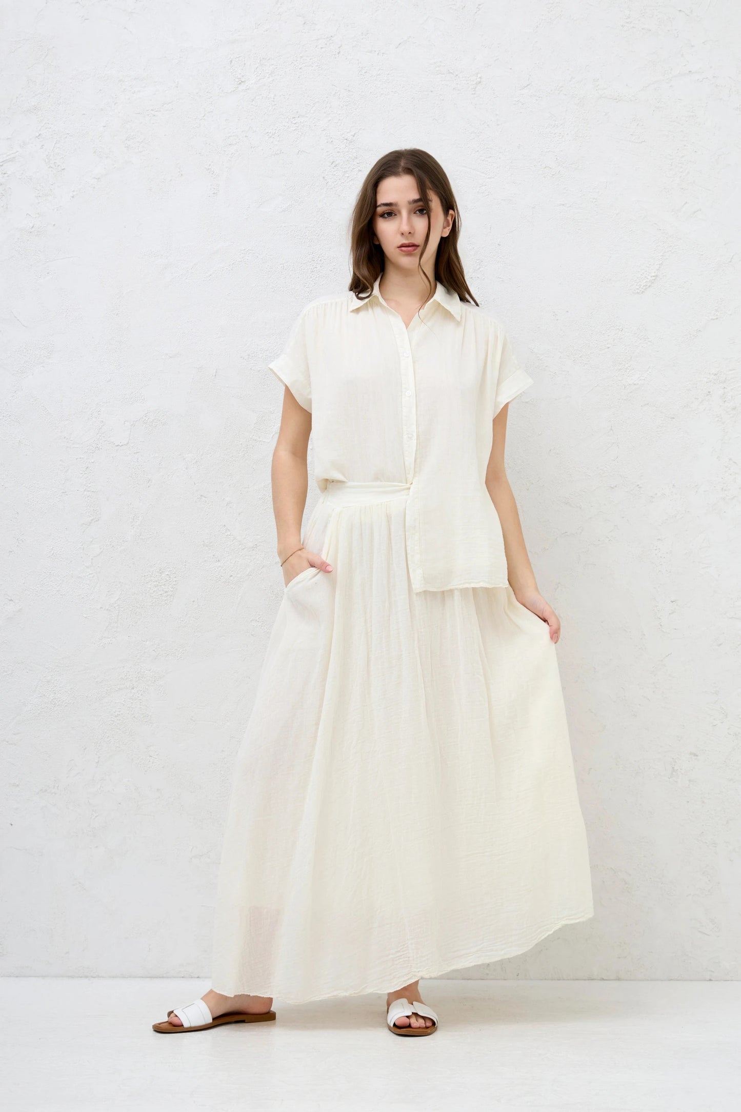 FULLY LINED ELASTICATED WAIST SIDE POCKETS COTTON SKIRTS