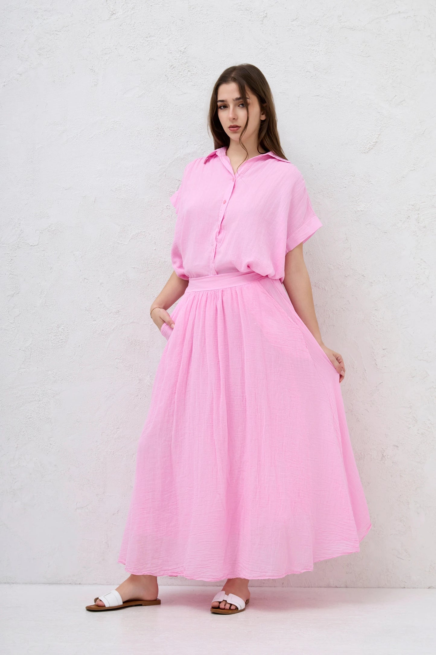 FULLY LINED ELASTICATED WAIST SIDE POCKETS COTTON SKIRTS