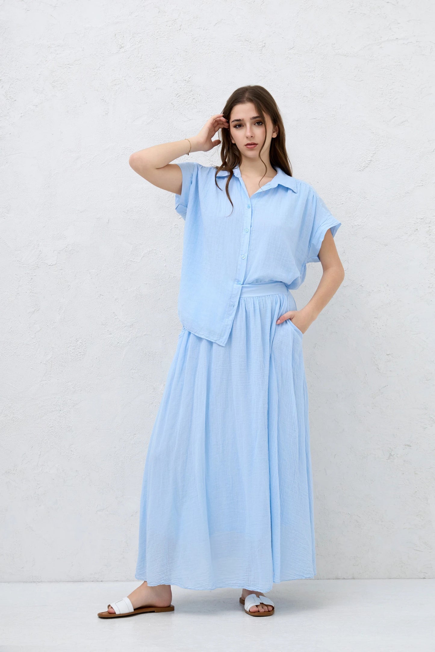 FULLY LINED ELASTICATED WAIST SIDE POCKETS COTTON SKIRTS