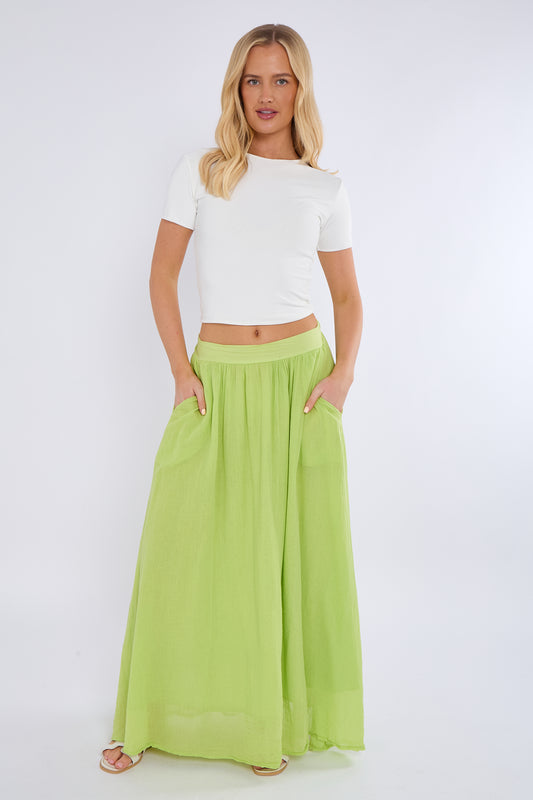 FULLY LINED ELASTICATED WAIST SIDE POCKETS COTTON SKIRTS