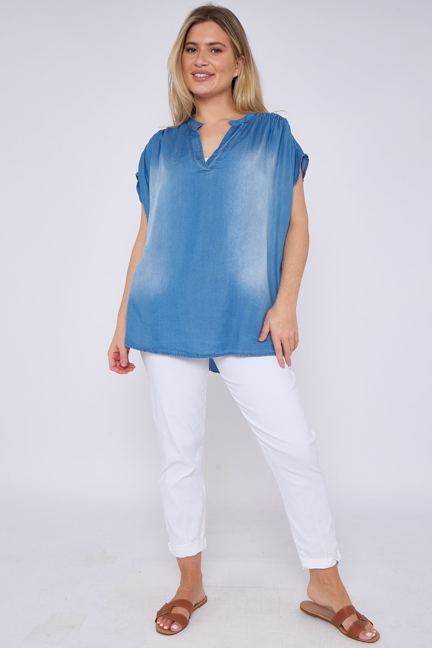 Washed Tencel V-Neck Top