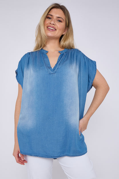 Washed Tencel V-Neck Top