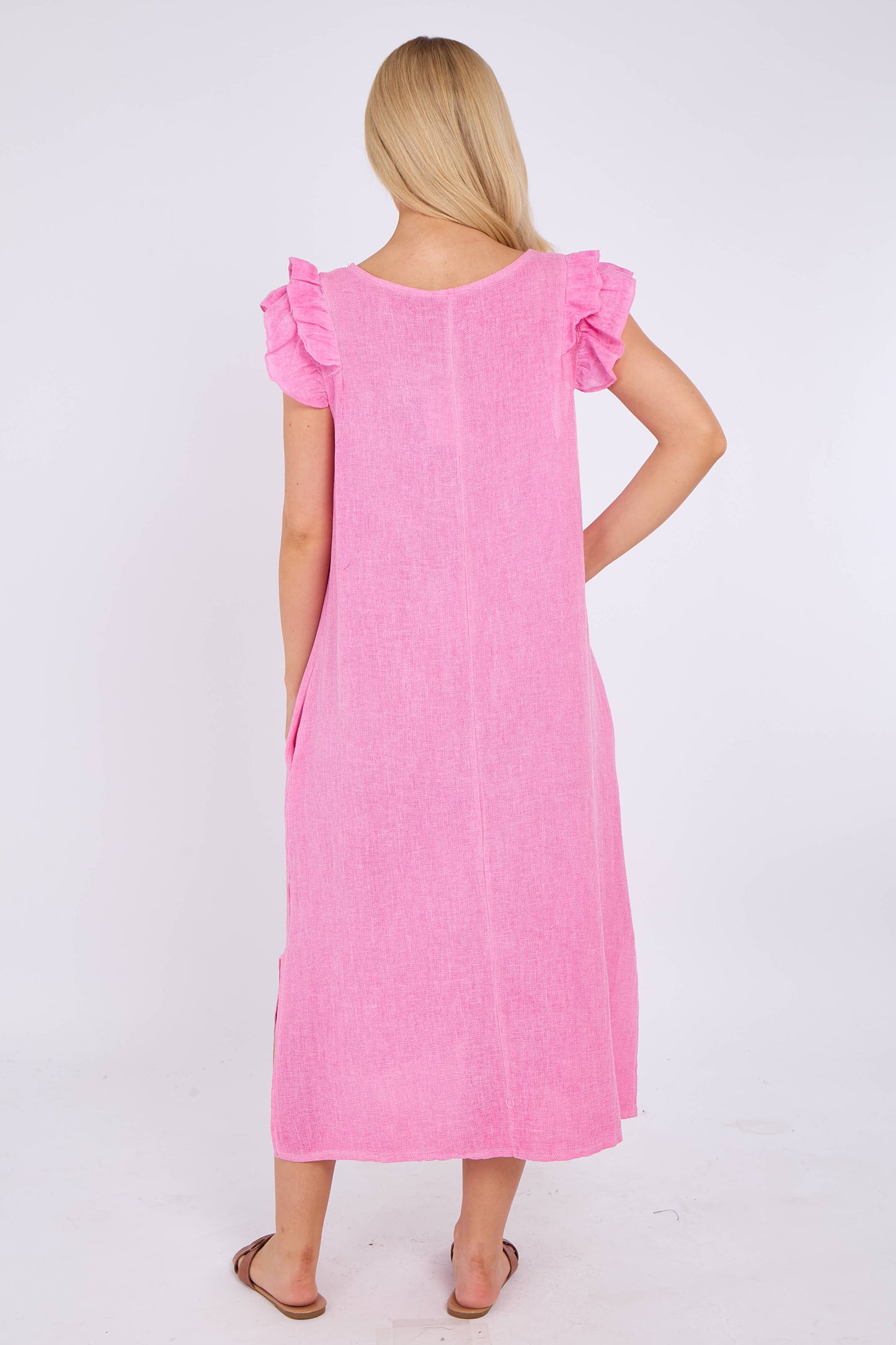 WASHED LINEN FRILL DRESS