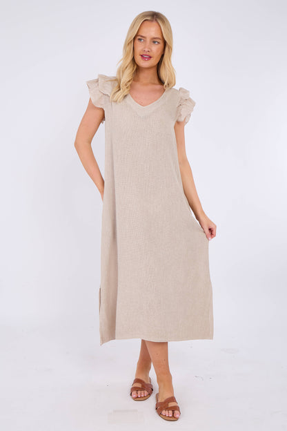 WASHED LINEN FRILL DRESS