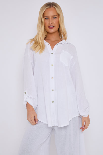 WASHED LINEN  ONE POCKET SHIRT