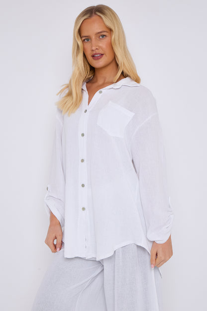 WASHED LINEN  ONE POCKET SHIRT