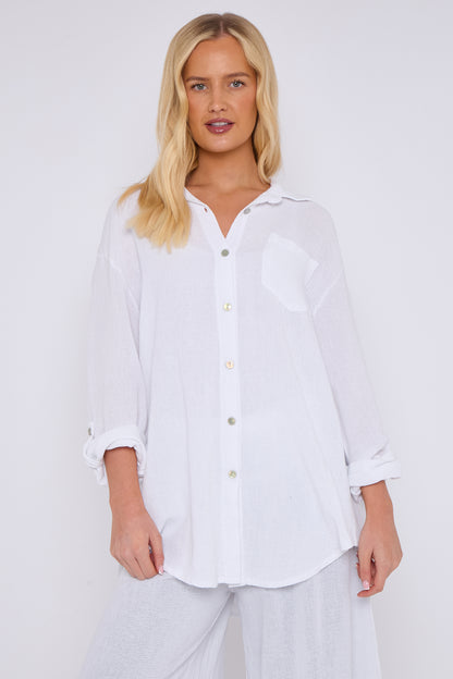WASHED LINEN  ONE POCKET SHIRT