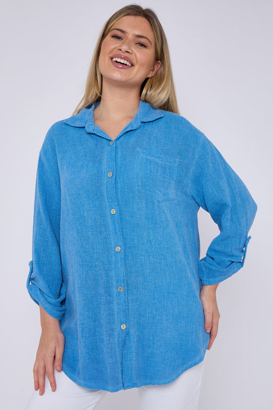 WASHED LINEN ONE POCKET SHIRT