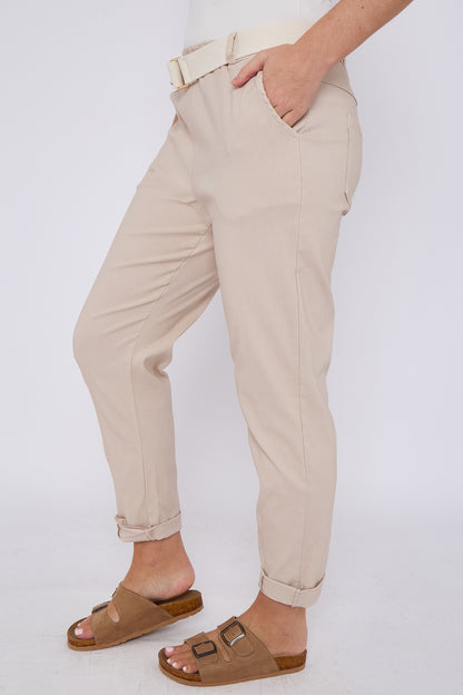 PLAIN BELTED ELASTICATED WAIST BELTED TROUSERS