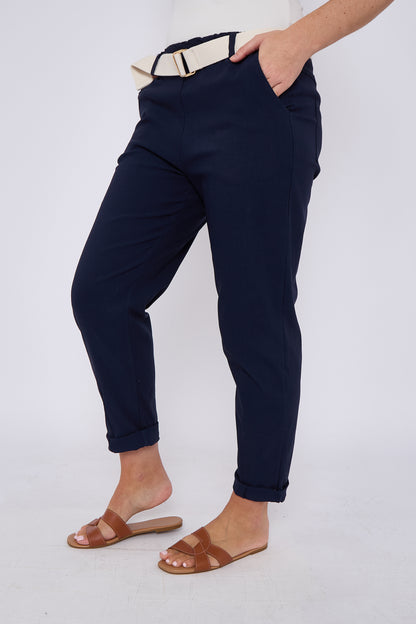 PLAIN BELTED ELASTICATED WAIST BELTED TROUSERS