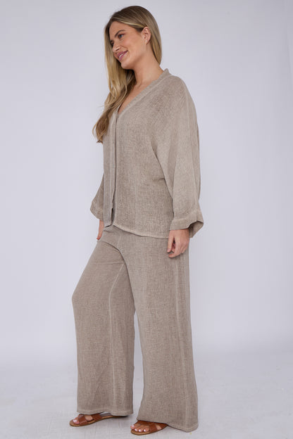 WASHED LINEN V-NECK BUTTON THROUGH TOP