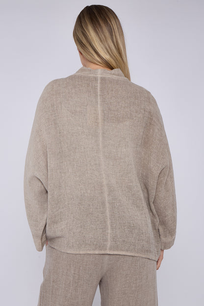 WASHED LINEN V-NECK BUTTON THROUGH TOP