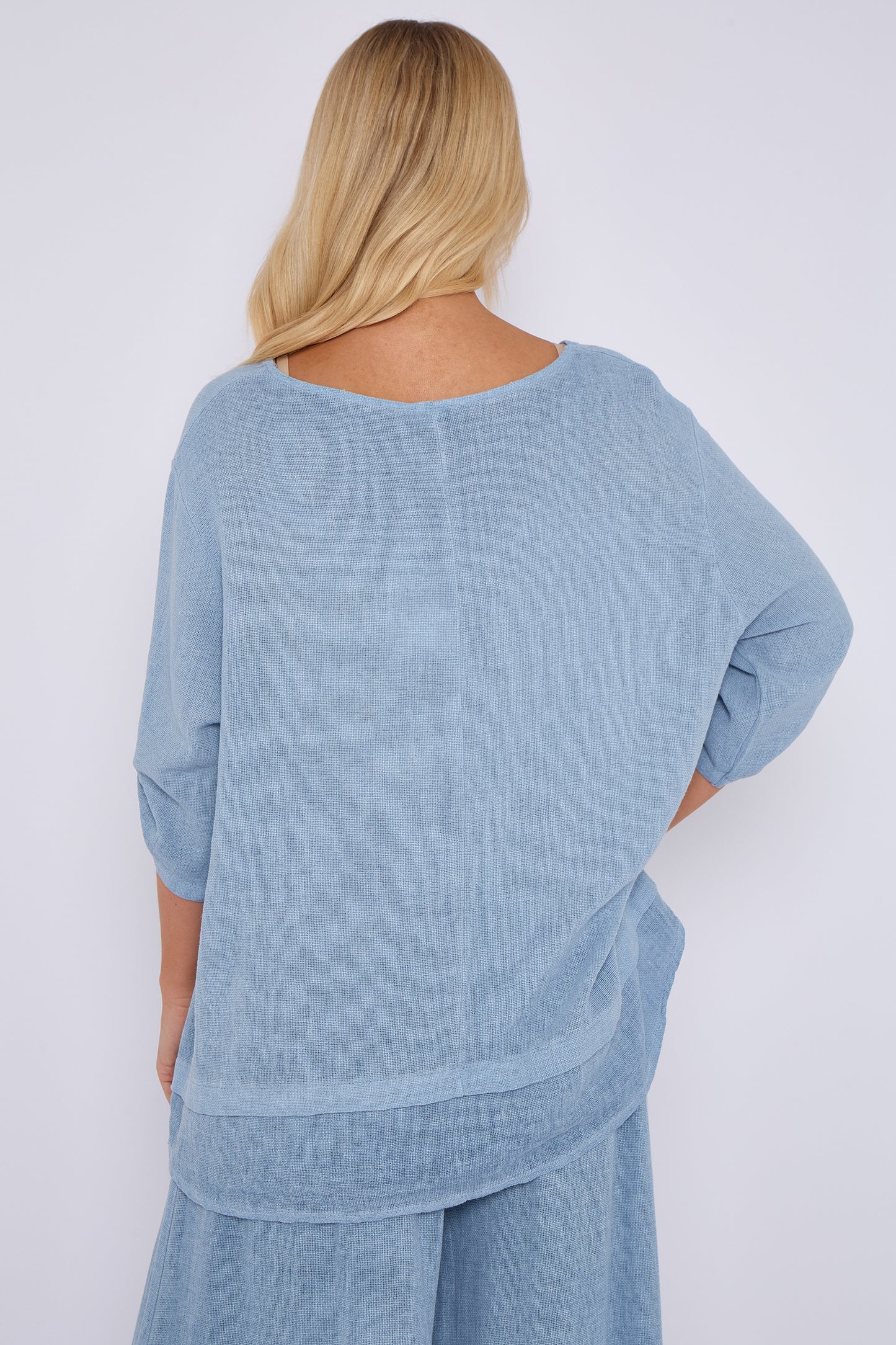 WASHED LINEN BUTTON SLEEVE LAYERED TOP