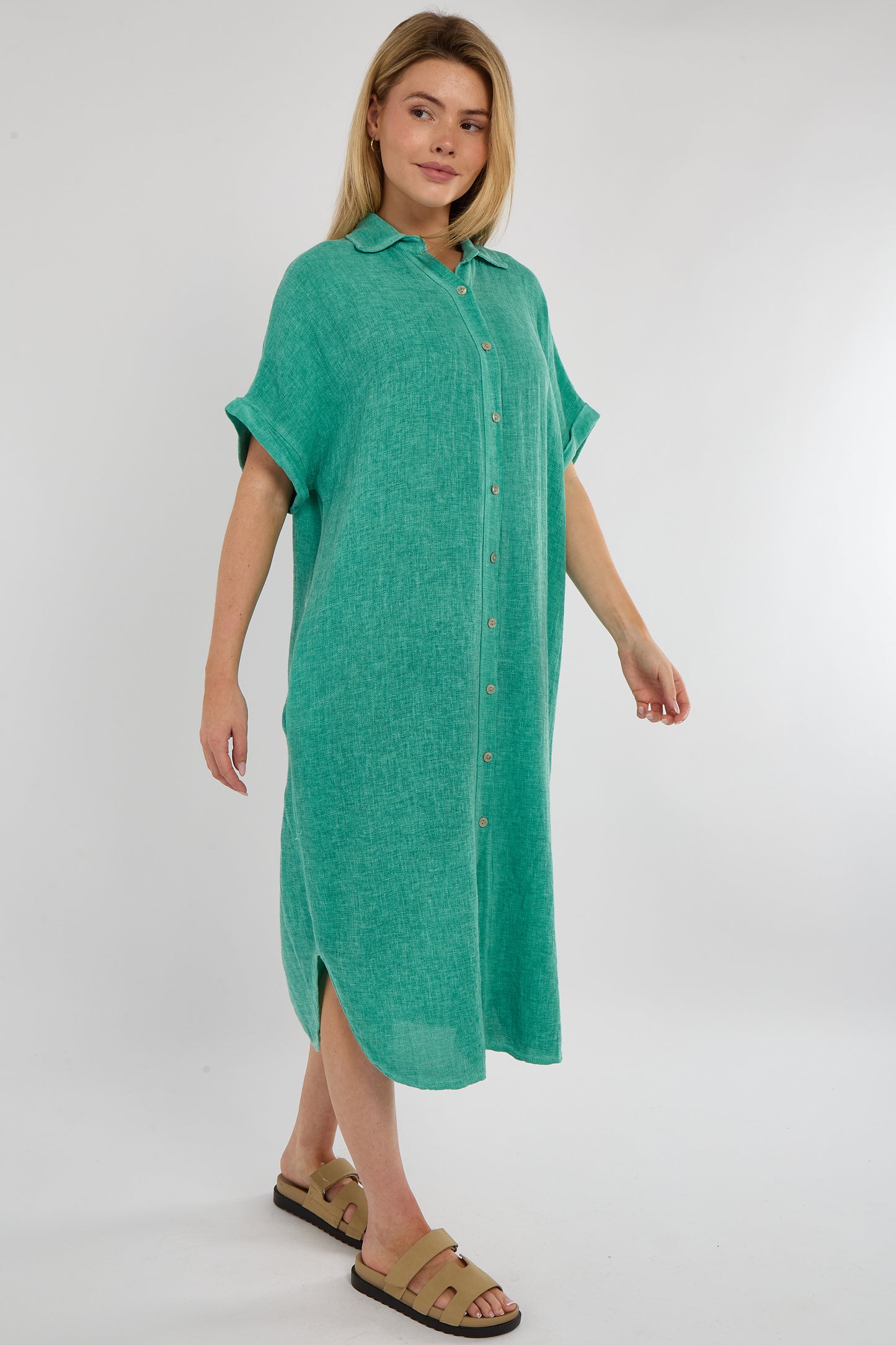 WASHED LINEN BUTTON THROUGH DRESS