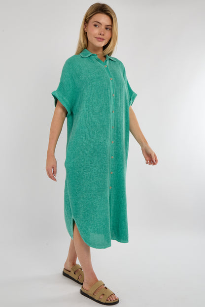 WASHED LINEN BUTTON THROUGH DRESS