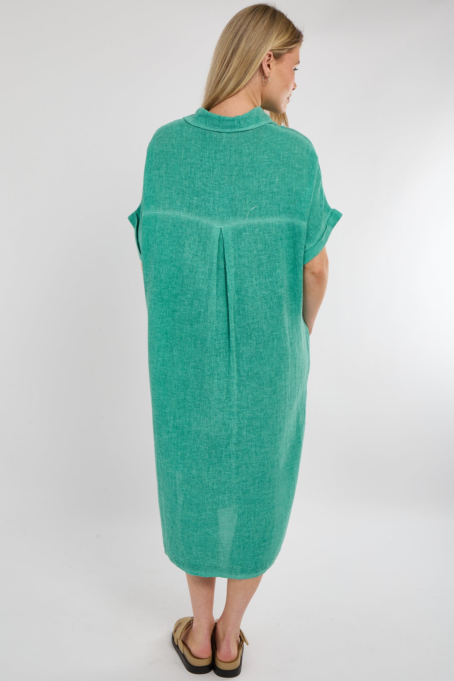 WASHED LINEN BUTTON THROUGH DRESS